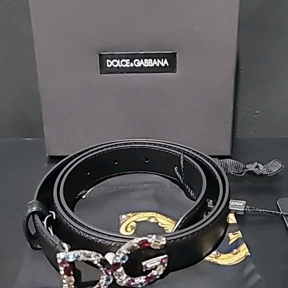 Authentic DOLCE & GABBANA Leather Belt W/Jeweled Logo Buckle SZ 34 NWT BE1272 main image 5